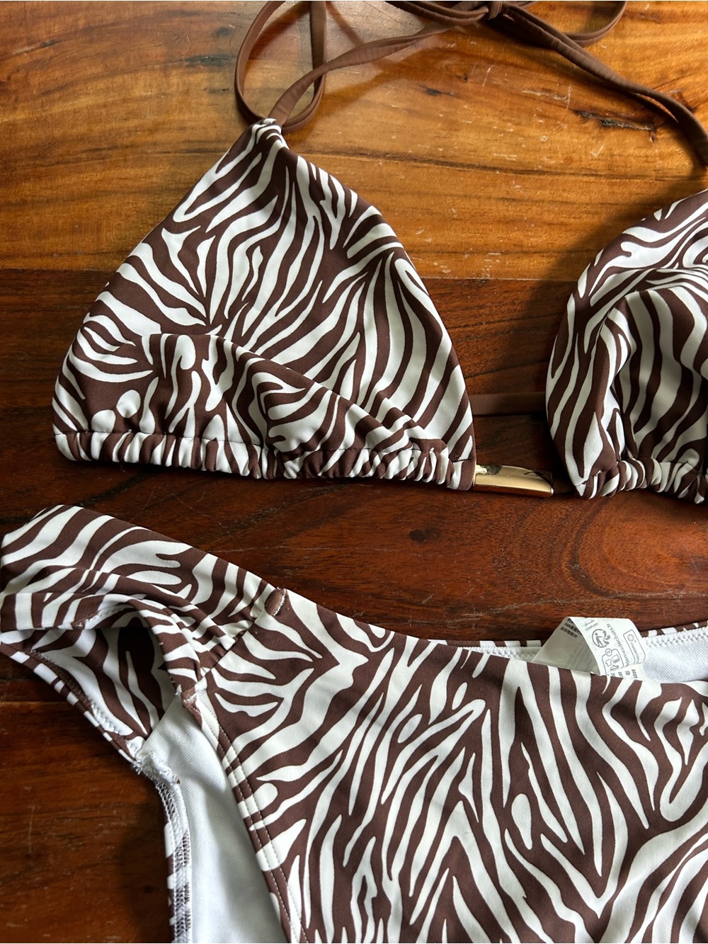 Abercrombie and fitch brown zebra print string bikini and high waisted bottoms